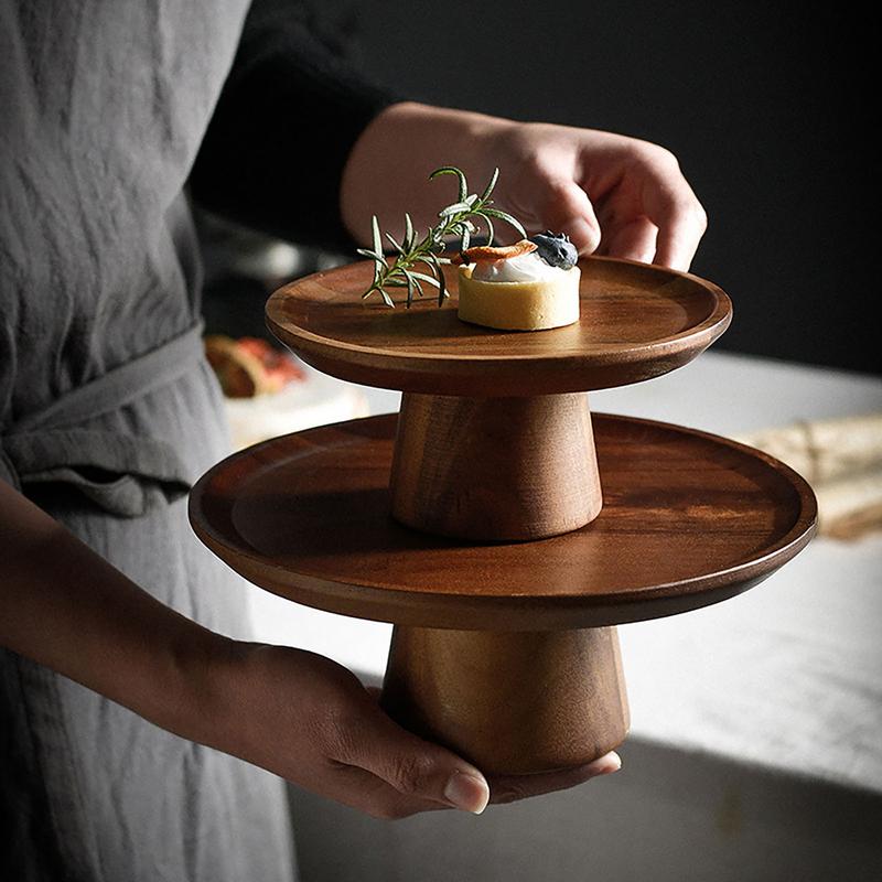 Food Storage Practices - Piring kue kayu nampan penopang berkaki