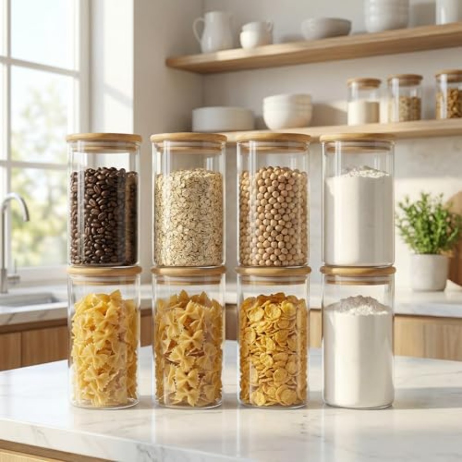 Stoples Kaca dengan Tutup Bamb - Food Storage Glass Container Set ulasan dan harga