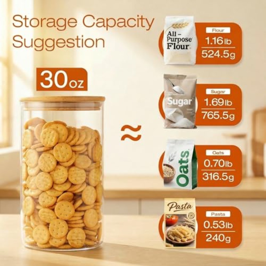 Stoples Kaca dengan Tutup Bamb - Food Storage Glass Container Set ulasan dan harga