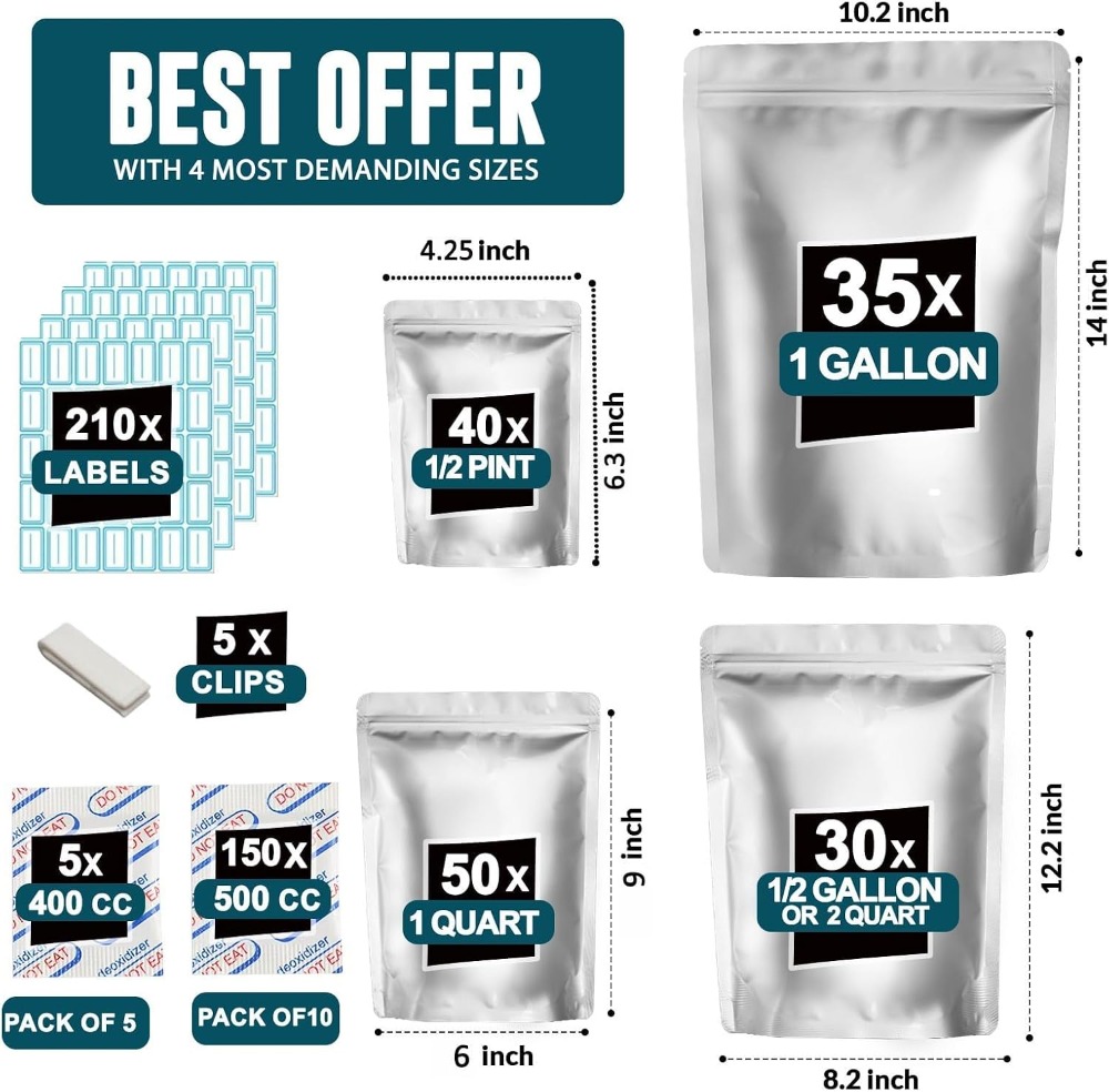 155 Kantong Mylar dengan 155 P - Food Storage Label ulasan dan harga