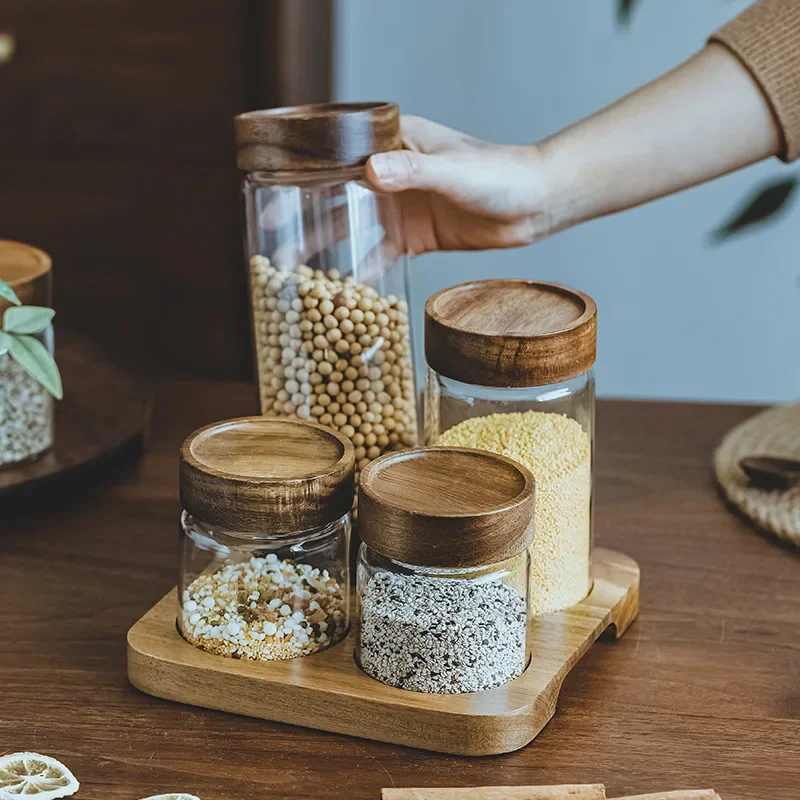 Wadah makanan tutup kayu, wada - Food Storage Glass Container Set ulasan dan harga